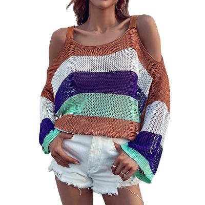 China Wholesale Breathable Suspender Sexy Rainbow Women Striped Hollow Out Sweater for sale