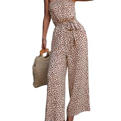 China 2022 Summer New Arrival Breathable Hot Selling Women Sexy Off The Shoulder Patch Printing Wide Leg Overalls for sale