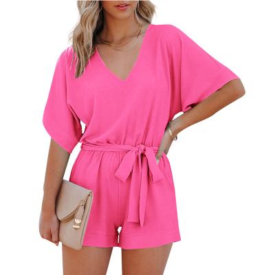 China 2022 Women Breathable Wholesale V-Neck Sleeve Tie Waist Short Overalls for sale