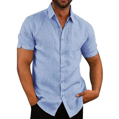 China Casual Custom Canvas Short Sleeve Logo Shirts Light Weight Button Up Shirts For Man Summer for sale