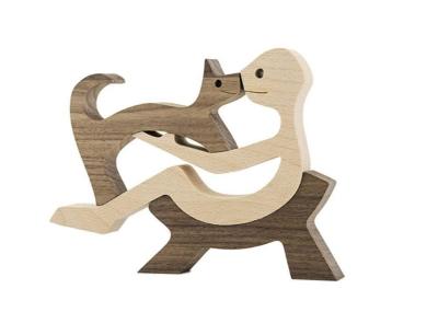 China Home Office Wooden Craft Decor Statue Cute Handmade Wooden Figurines Carving Animal Wooden Decoration Orname for sale