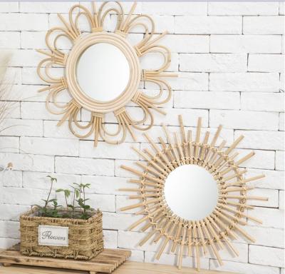 China Natural Handmade Decorative Wall Rattan Mirror Modern Luxury home decorations  willow wicker Mirror for sale