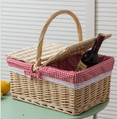 China Handmade Natural Willow Wicker Picnic Basket Cheap Lunch Bags Hot sale products Outdoor Lunch Basket for sale