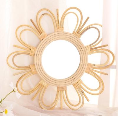 China Natural Handmade Decorative Wall Rattan Mirror Modern Luxury home decorations  willow wicker Mirror for sale