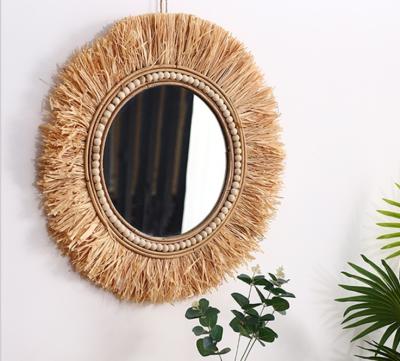 China Natural Handmade Decorative Wall Rattan Mirror Modern Luxury home decorations  willow wicker Mirror for sale