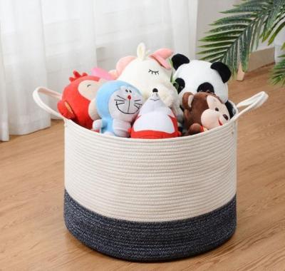 China OEM Home Center Decoration Easter Woven Big Blue Cotton Rope Baby Storage Organizer Empty Toys Gifts Clothes Laundry Bas for sale