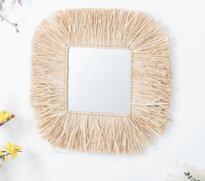 China Wall Mounted Hanging Make Up Decoration Handmade Natural Seagrass Mirror for sale