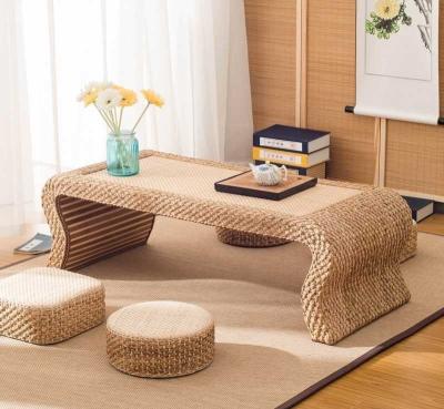 China The Cane Makes Up Tea Table Natural Straw Woven Floor Table Natural fiber Window Table for sale