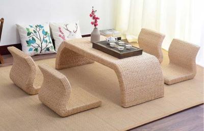 China The Cane Makes Up Tea Table Natural Straw Woven Floor Table Natural fiber Window Table for sale