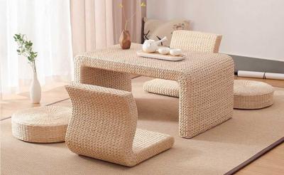 China The Cane Makes Up Tea Table Natural Straw Woven Floor Table Natural fiber Window Table for sale