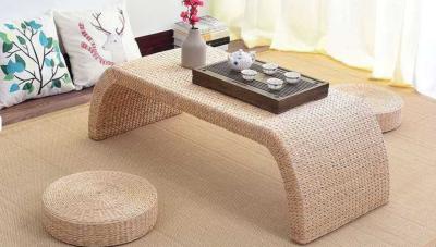 China The Cane Makes Up Tea Table Natural Straw Woven Floor Table Natural fiber Window Table for sale