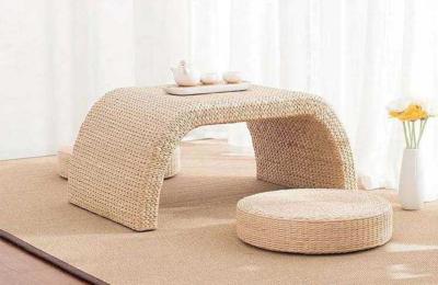 China The Cane Makes Up Tea Table Natural Straw Woven Floor Table Natural fiber Window Table for sale