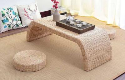 China The Cane Makes Up Tea Table Natural Straw Woven Floor Table Natural fiber Window Table for sale