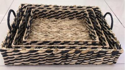 China Hot sale eco-friendly waterhyacinth handmade woven water hyacinth cabinet straw storage basket hamper for sale