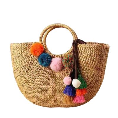 China ECO Friendly Fashion Summer Tote Handbag Bohemian Handmade Bali Bags Straw Beach Bag Cotton Canvas Shopping Bags for sale