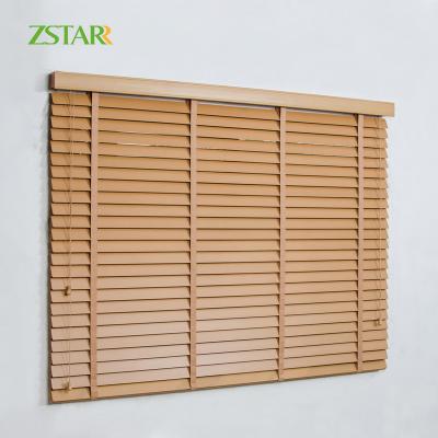 China 50mm Venetian Wood Shade Office Window Curtains Basswood Ladder String Slats Contemporary Venetian Wood Shades Faux Wood for sale