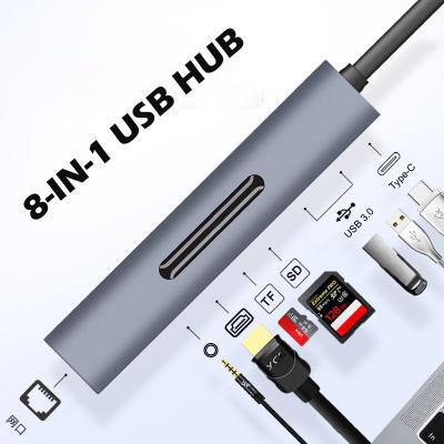 China Aluminum Usb Hub 8 In 1 Multi Function Adapter For Macbook Pro Air Ipad Matebook 26*6*2cm for sale