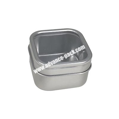 China Household Products Aluminum jar square Metal Container with PVC Window on Lid Candy Mint Tea tin cans for food canning for sale