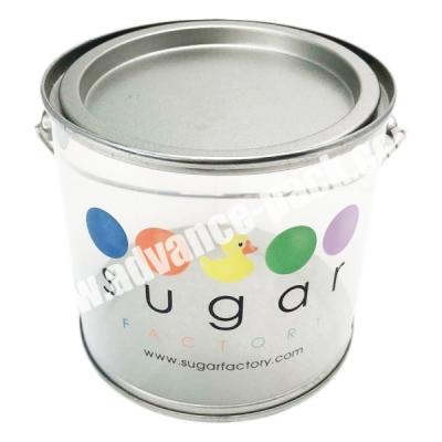 China Household Products Custom Colorful Printing Paint Tin Can Dry Food Packaging Tin Clear Paint Bucket With Handle for sale