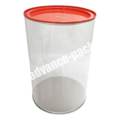 China Household Products Custom pvc plastic box cylinder clear box transparent round tube PET PVC packaging with tin lid bottom for sale