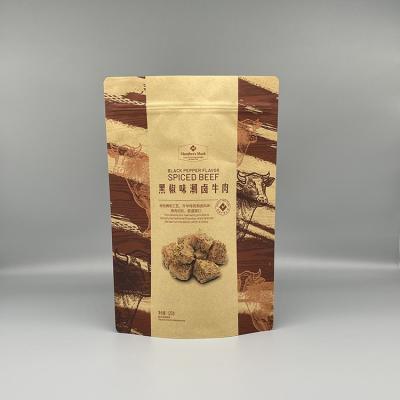 China Custom Dry Barrier Kraft Paper Food Biltong Jerky Packaging Bags Biodegradable Recyclable Paper Back Up Pouch for sale