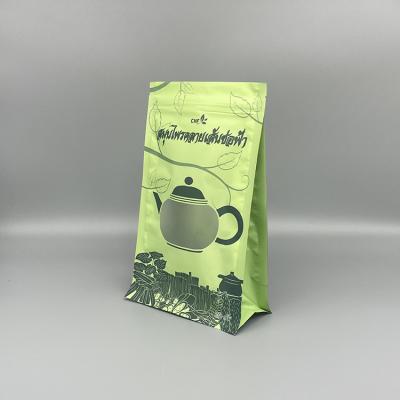 China Custom Logo Green Tea Bags Empty Barrier Printing Zip Lock Flat Bottom UV Tea Packaging Resealable Ziplock Tea Packaging Pouch Bag for sale