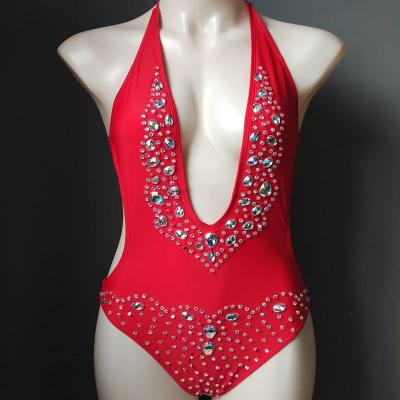 China Breathable Rhinestone One Piece Girls High Leg Bikini Swimsuit Swimming Swimwear for sale