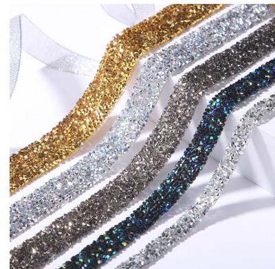 China Environmental Inspection Wholesale Hotfix ab Rhinestone Trim Chain Crystal Fabric Ribbon Rhinestone Banding Resin Applique For Clothing Crafts for sale