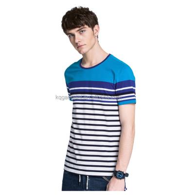 China Cotton Youth Neck Anti-pilling Mixed Wide Stripe Round T-shirt Colorful Striped Traditional Fit Narrow Stripe for sale