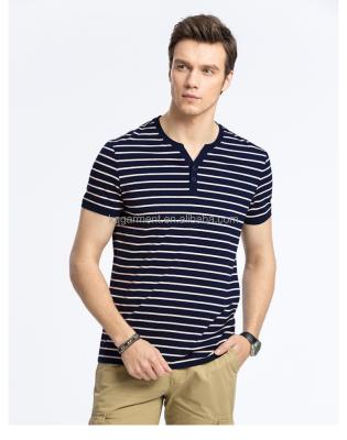 China Fashion anti-pilling henley striped T-shirts youth casual short sleeve cotton striped tank top for men for sale