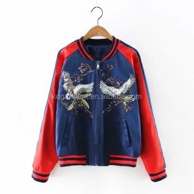 China 2016 Autumn Fashion Satin Neck Stand Bomber/Casual Men's Bomber Jacket Embroidery Long Sleeve Bomber Jackets For OEM for sale