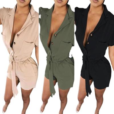 China QUICK DRY Summer Women Cargo Playsuit Casual Shorts Sleeve One Piece Jumpsuit With Pocket And Waistband Overalls Shorts Jumpsuit for sale