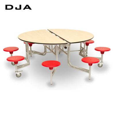 China Modern School Dining Furniture 8 Seat Round Shape Cafeteria Space Saving Foldable Dining Tables And Chairs For Students for sale