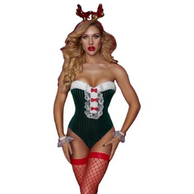 China 90% Polyester + 10% Spandex Factory Wholesale Green Santa Claus Costume For Girls Christmas Lingerie for sale