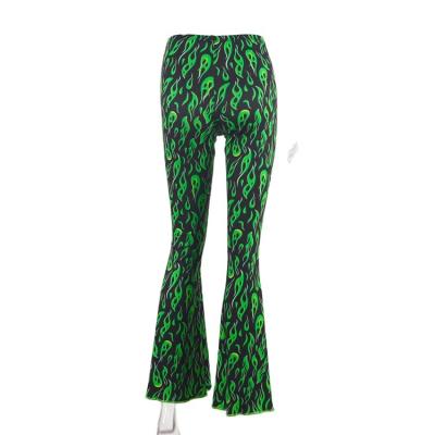 China 2021 Autumn Fashion Green Color Casual Bottom Anti-pilling Rocket Pants Stretch Print Pants For Ladies for sale