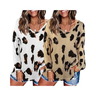 China New arrivals leopard print loose women fashion top anti-pilling shirts long sleeve T-shirt women clothing for sale