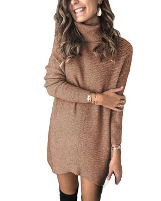 China New anti-static long sleeve turtle neck solid color shorts knit dress loose casual sweater sweater dress for sale