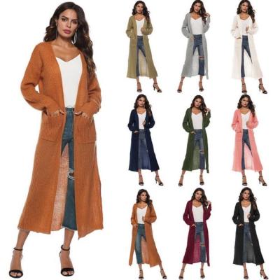 China Low Price QUICK DRY Good Quality Women's Casual Long Sleeve Split Open Cardigan Knit Long Cardigan Sweaters With Pockets for sale