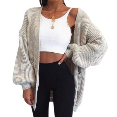 China Cheap Wholesale Color European Cardigan Long Sweater Breathable Custom Made Luxury Solid Loose Medium Length And American Sleeve Sweater For Women for sale