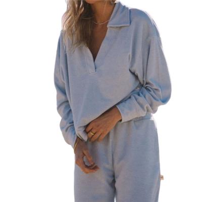 China Anti-wrinkle Women Fall Clothing Sweatsuit Set Polo Collar Two Piece Women Jogger Set for sale