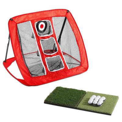 China Polyester Pop Up Golf Chipping Net With Turf Mat And Outdoor / Indoor Golfing Target Ball Net For Backyard 4 Pcs Stakes for sale