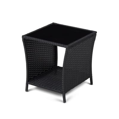 China Waterproof Outdoor Rattan Side Table Patio Wicker End Tables With Glass Top Coffee Table Furniture for sale