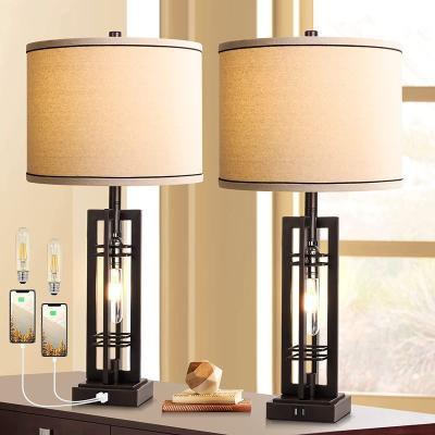 China Coastal Bedside USB Table Lamps Farmhouse Nightlight Bed Side Table Lamp for sale