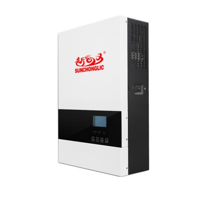 China Up to 9 units Sunchonglic 5500w 5.5kw 48V pure sine wave on grid energy storage mppt solar hybrid inverters for sale