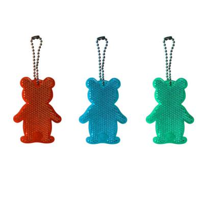 China High Visibility Kids Kids Safety Luminous Reflective Gear Bear Tag Reflector Key Chain Key Ring for sale