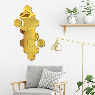 China Modern Acrylic Hexagon Mirror Wall Sticker, Self Adhesive Tiles, 3D Hexagonal For Bedroom Living Room Home Decor for sale