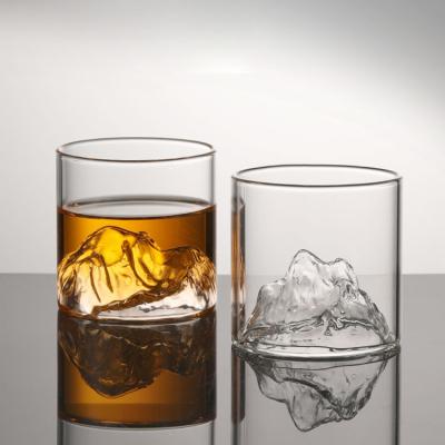 China Creative Tumbler Safe Shot Glass Cup Food Grade Iceberg Design Crystal Whiskey Glasses Bottom Raised Ice Mountain Wine Glass for sale