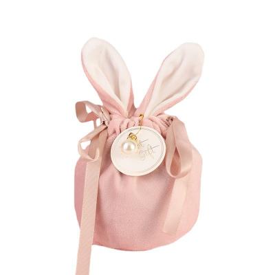 China Easter Decoration Supplies Wholesale Bunny Ears Weeding Promotional Velvet Bunny Bag Gift Bag Velvet Candy Pouch Drawstring for sale