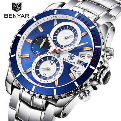 China BENYAR Chronograph Mens Fashion&Casual Watches Automatic Quartz Movement Date Stainless Steel Band Watches for sale