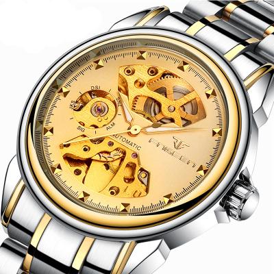 China Fngeen Cavity Business Skeleton Gift Gold Double Sided Waterproof Couples Automatic Mechanical Watch for sale